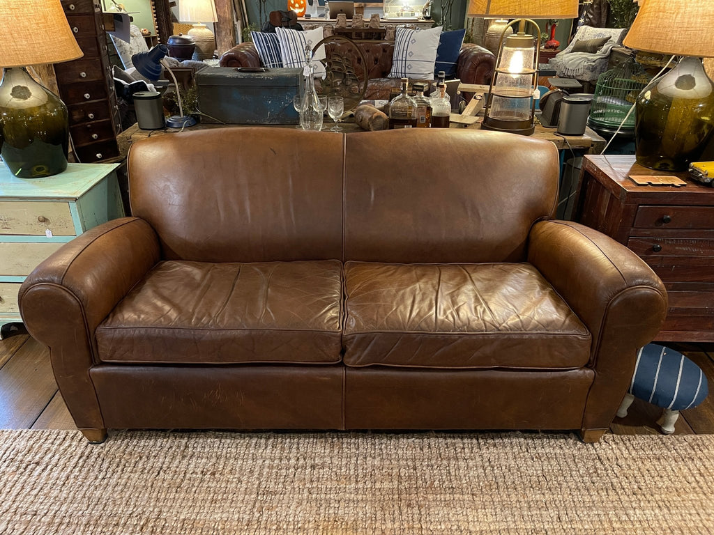 Pottery Barn Manhattan Leather Sofa – Rich Tobacco Brown – Furniture by The Olde 1840