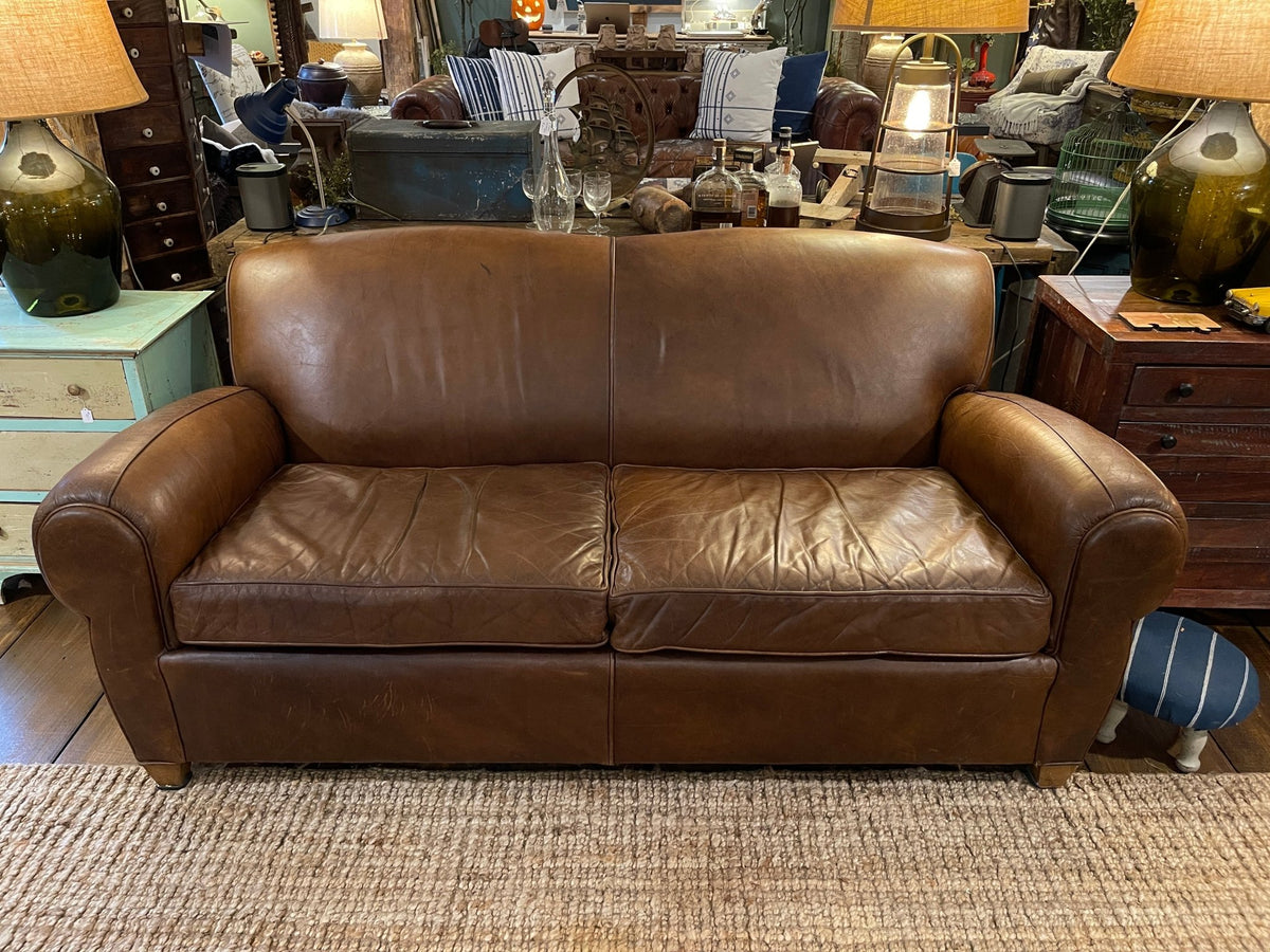 Pottery Barn Manhattan Leather Sofa – Rich Tobacco Brown – Furniture by The Olde 1840