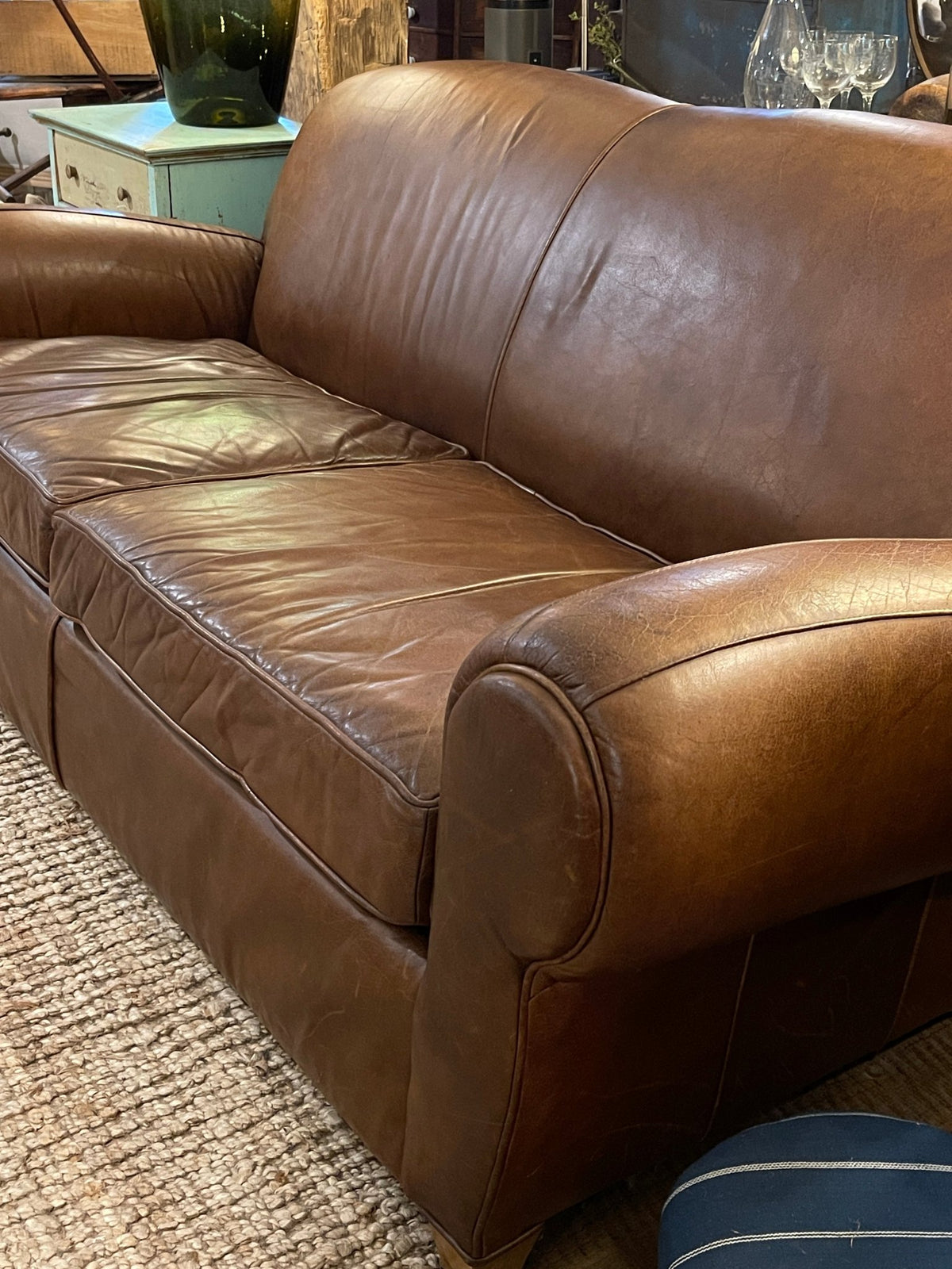 Pottery Barn Manhattan Leather Sofa – Rich Tobacco Brown – Furniture by The Olde 1840