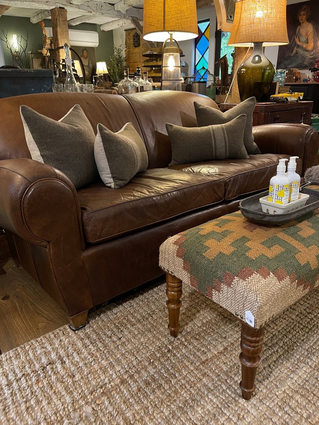 Pottery Barn Manhattan Leather Sofa – Rich Tobacco Brown – Furniture by The Olde 1840