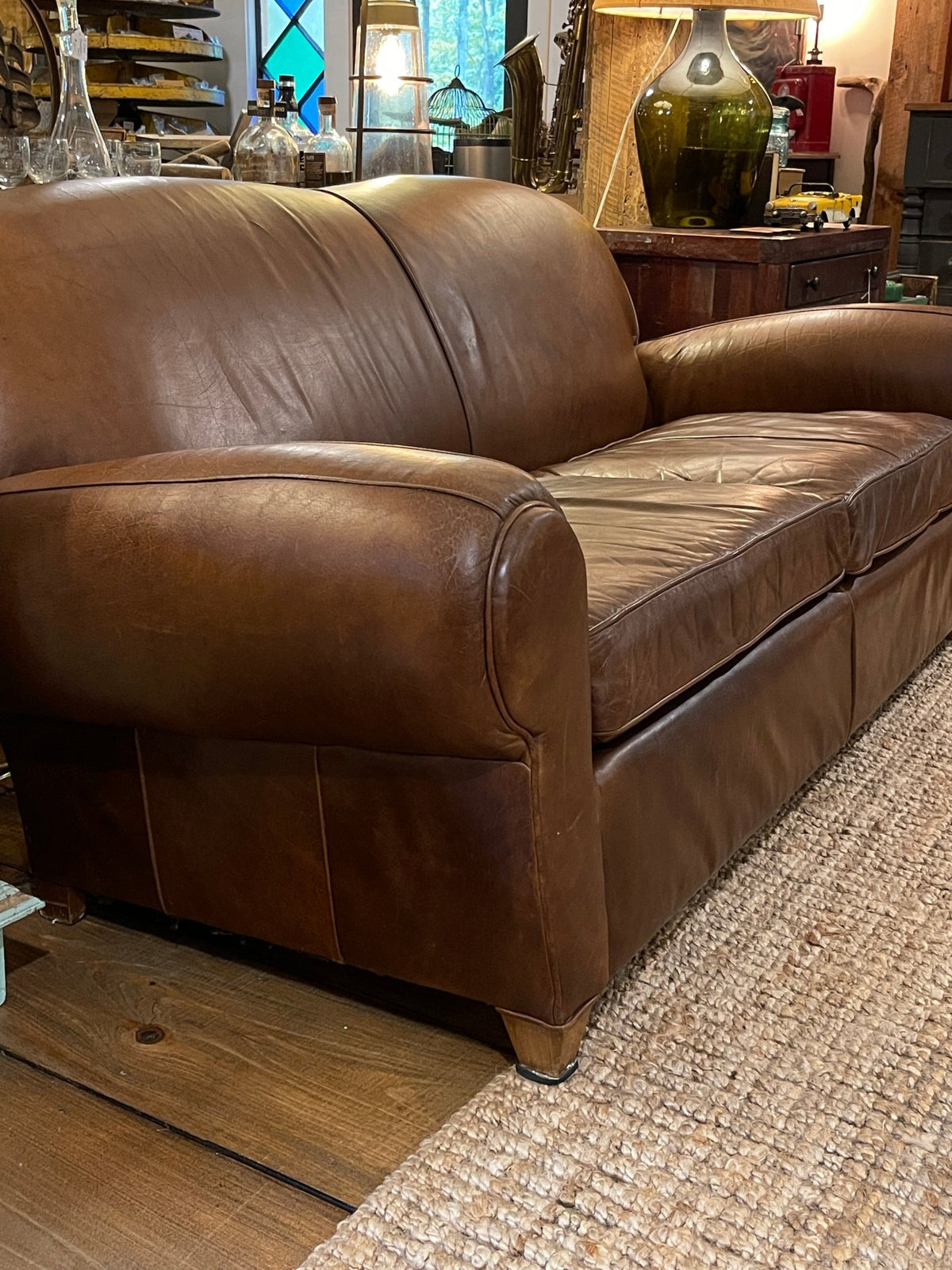 Pottery Barn Manhattan Leather Sofa – Rich Tobacco Brown – Furniture by The Olde 1840