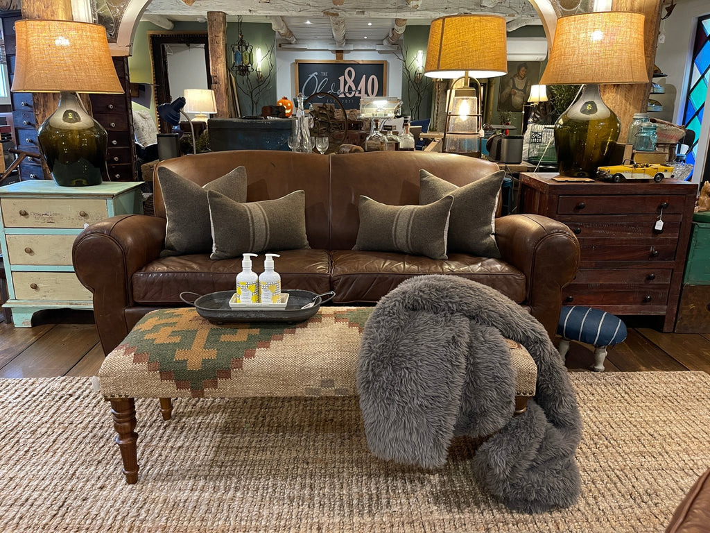 Pottery Barn Manhattan Leather Sofa – Rich Tobacco Brown – Furniture by The Olde 1840