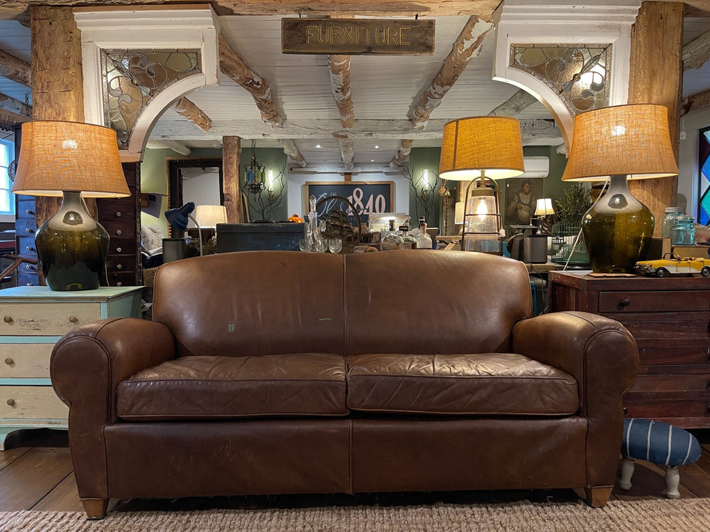 Pottery Barn Manhattan Leather Sofa – Rich Tobacco Brown – Furniture by The Olde 1840