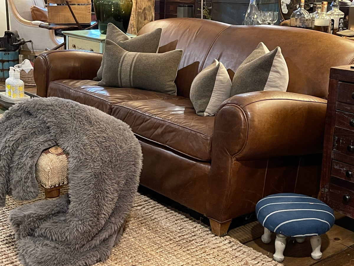Pottery Barn Manhattan Leather Sofa – Rich Tobacco Brown – Furniture by The Olde 1840