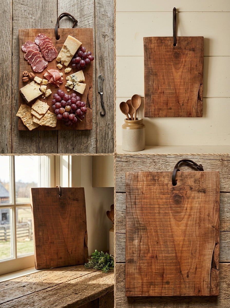 Repurposed Antique Barn Wood Serving Board with Leather Strap – Kitchen & Dining by The Olde 1840