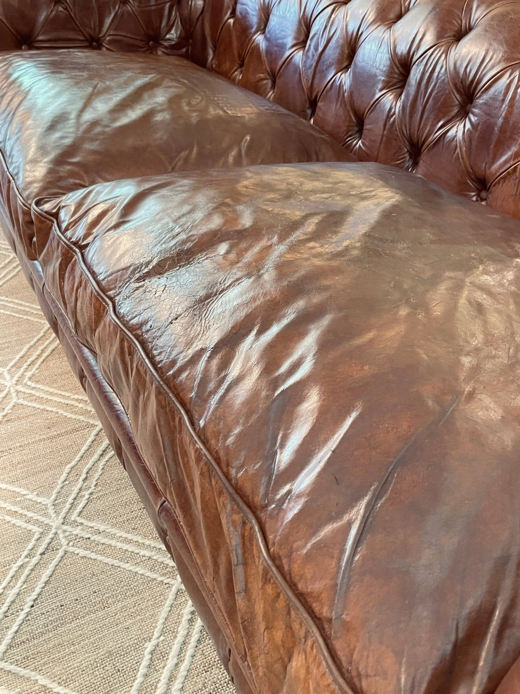 Restoration Hardware 9ft Kensington Leather Sofa - Brompton Cocoa Luxe – Furniture by The Olde 1840
