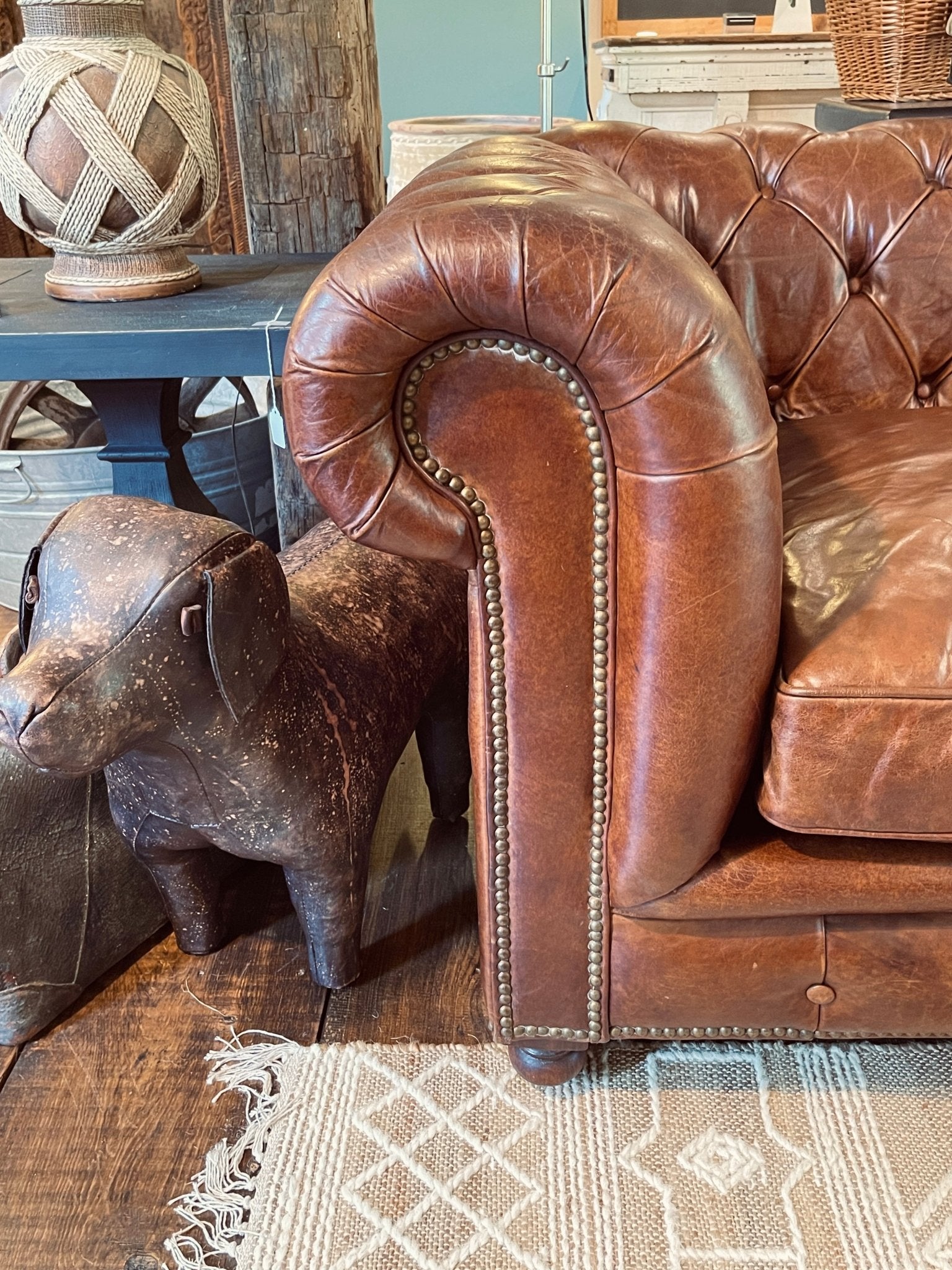 Restoration Hardware 9ft Kensington Leather Sofa - Brompton Cocoa Luxe – Furniture by The Olde 1840