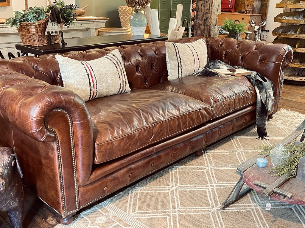 Restoration Hardware 9ft Kensington Leather Sofa - Brompton Cocoa Luxe – Furniture by The Olde 1840