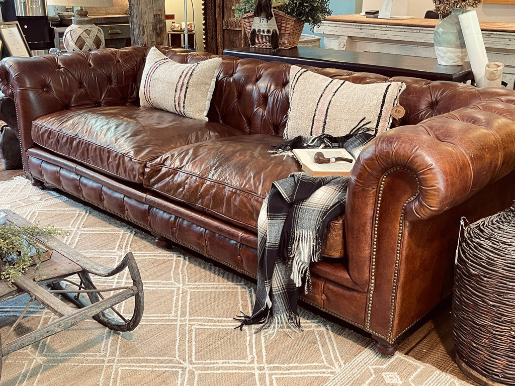 Restoration Hardware 9ft Kensington Leather Sofa - Brompton Cocoa Luxe – Furniture by The Olde 1840