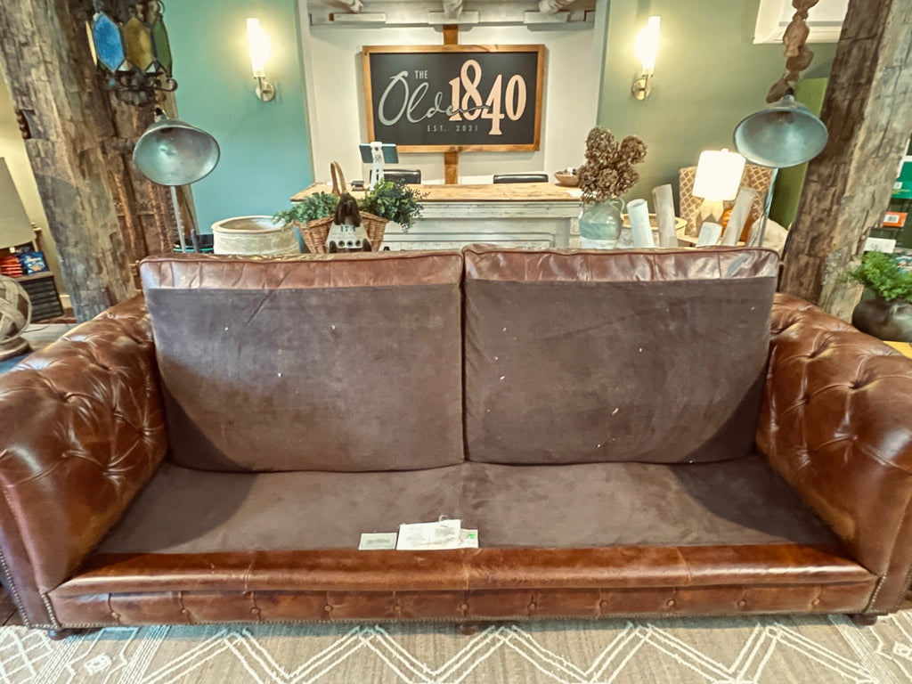 Restoration Hardware 9ft Kensington Leather Sofa - Brompton Cocoa Luxe – Furniture by The Olde 1840