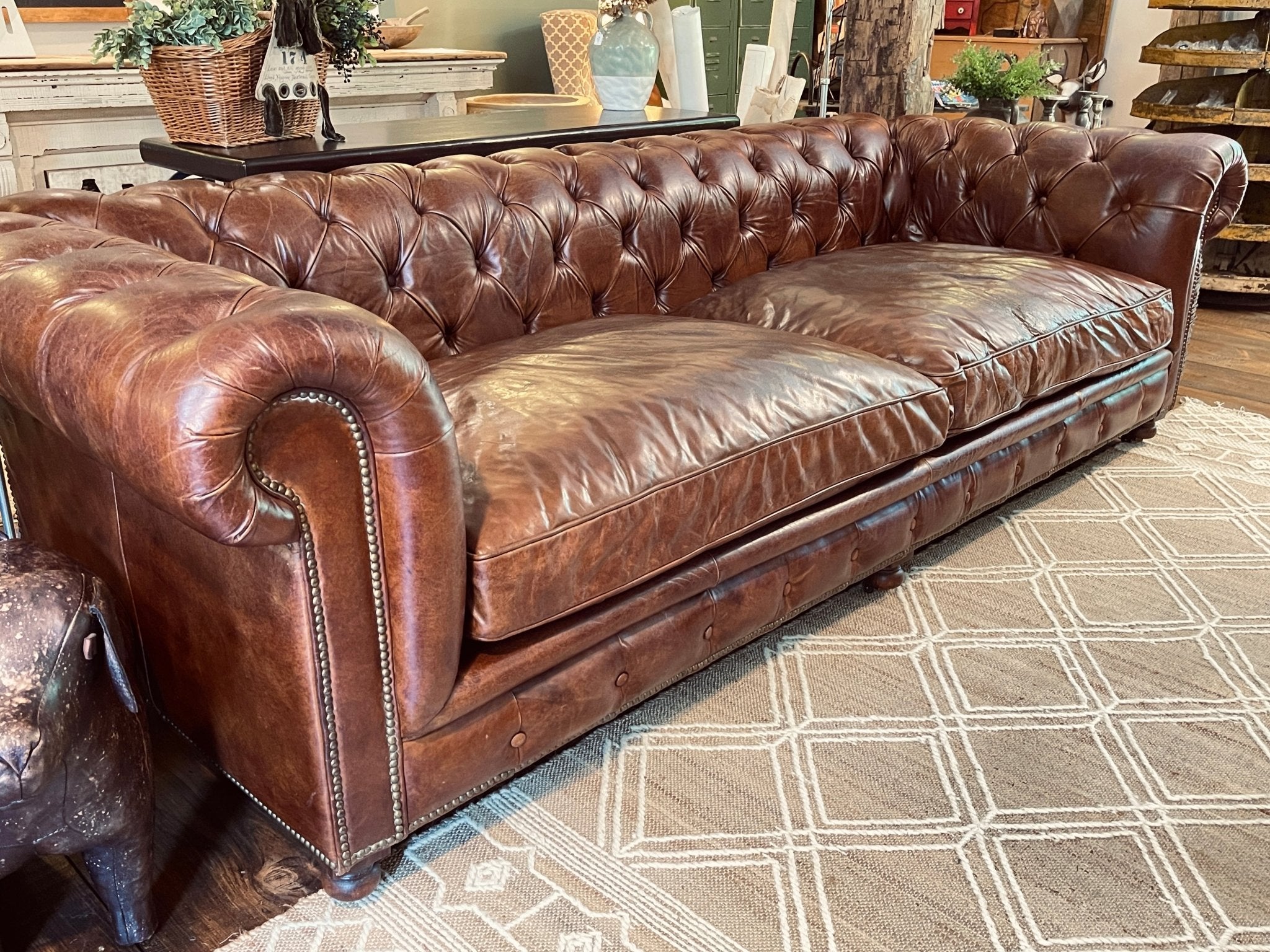 Restoration Hardware 9ft Kensington Leather Sofa - Brompton Cocoa Luxe – Furniture by The Olde 1840