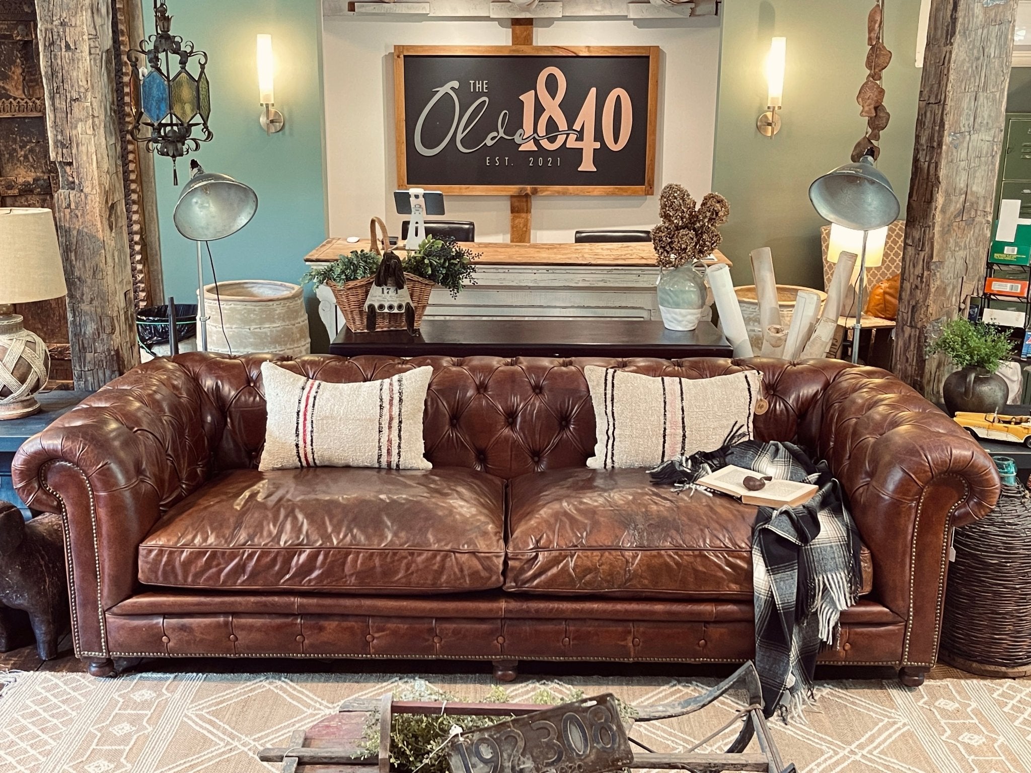 Restoration Hardware 9ft Kensington Leather Sofa - Brompton Cocoa Luxe – Furniture by The Olde 1840