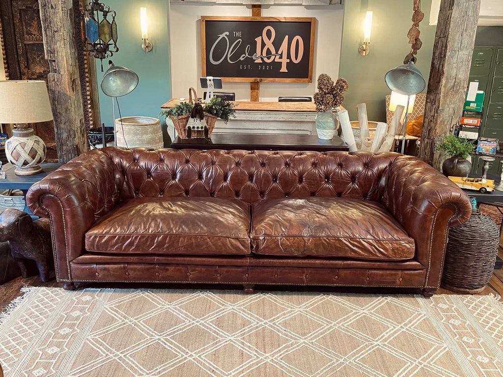 Restoration Hardware 9ft Kensington Leather Sofa - Brompton Cocoa Luxe – Furniture by The Olde 1840