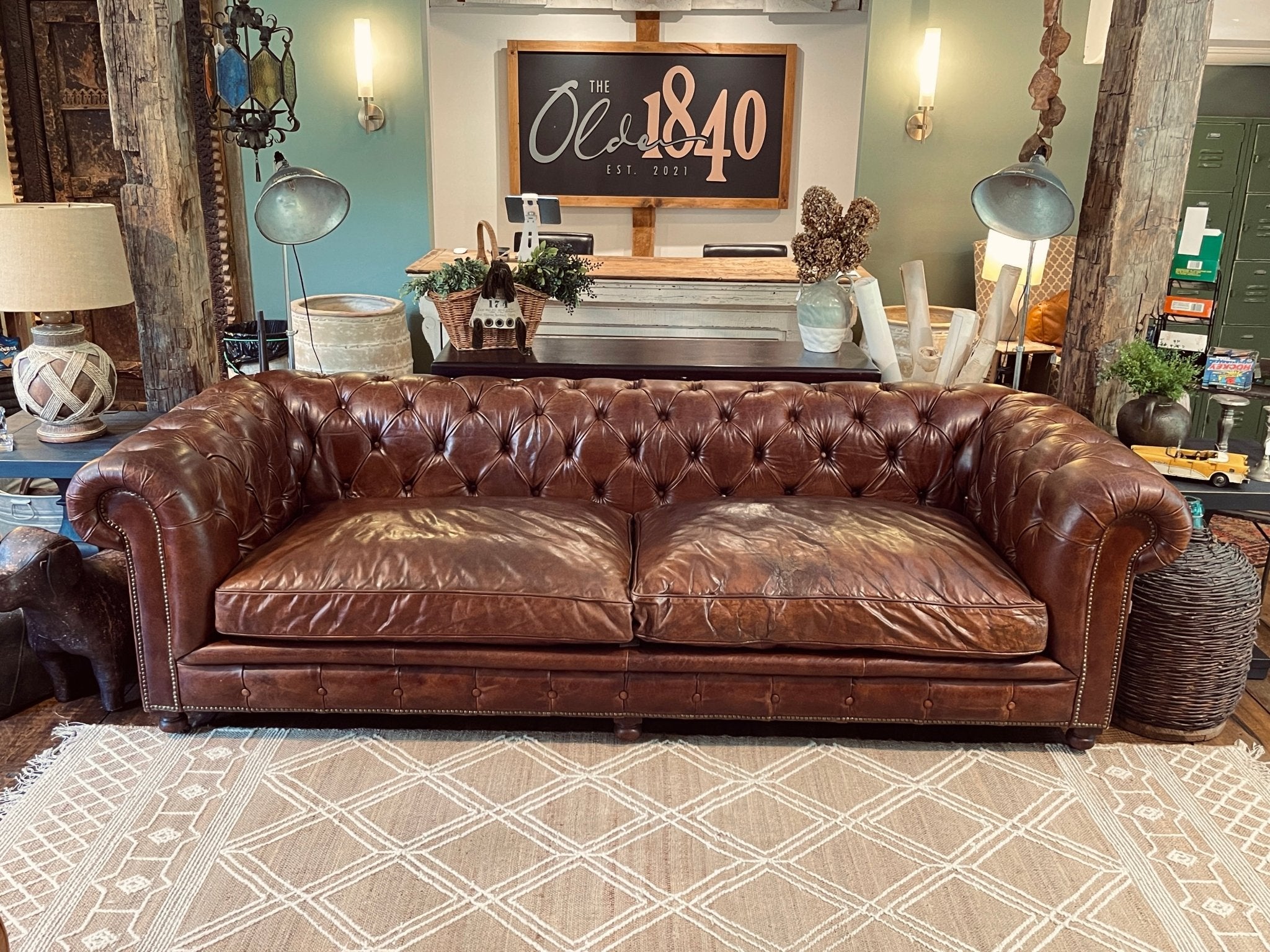 Restoration Hardware 9ft Kensington Leather Sofa - Brompton Cocoa Luxe – Furniture by The Olde 1840