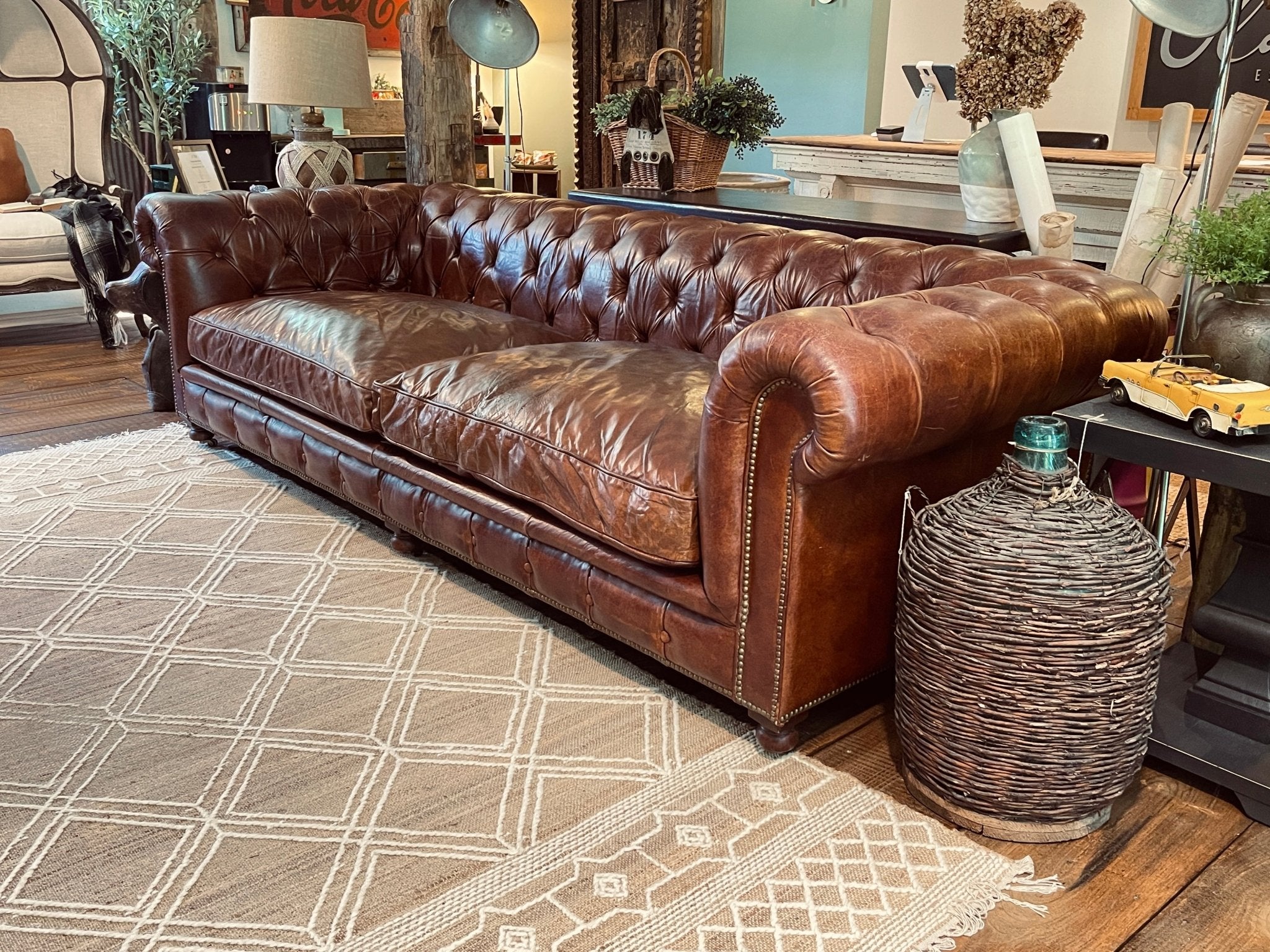Restoration Hardware 9ft Kensington Leather Sofa - Brompton Cocoa Luxe – Furniture by The Olde 1840