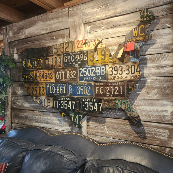 Handcrafted USA Map Wall Art – Vintage License Plates