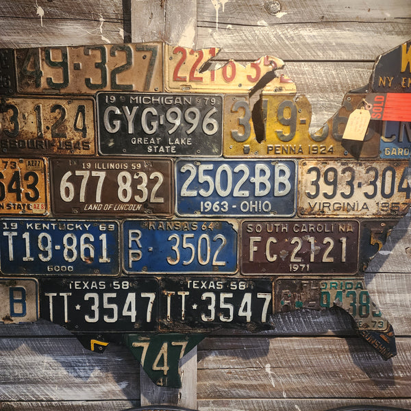 Handcrafted USA Map Wall Art – Vintage License Plates