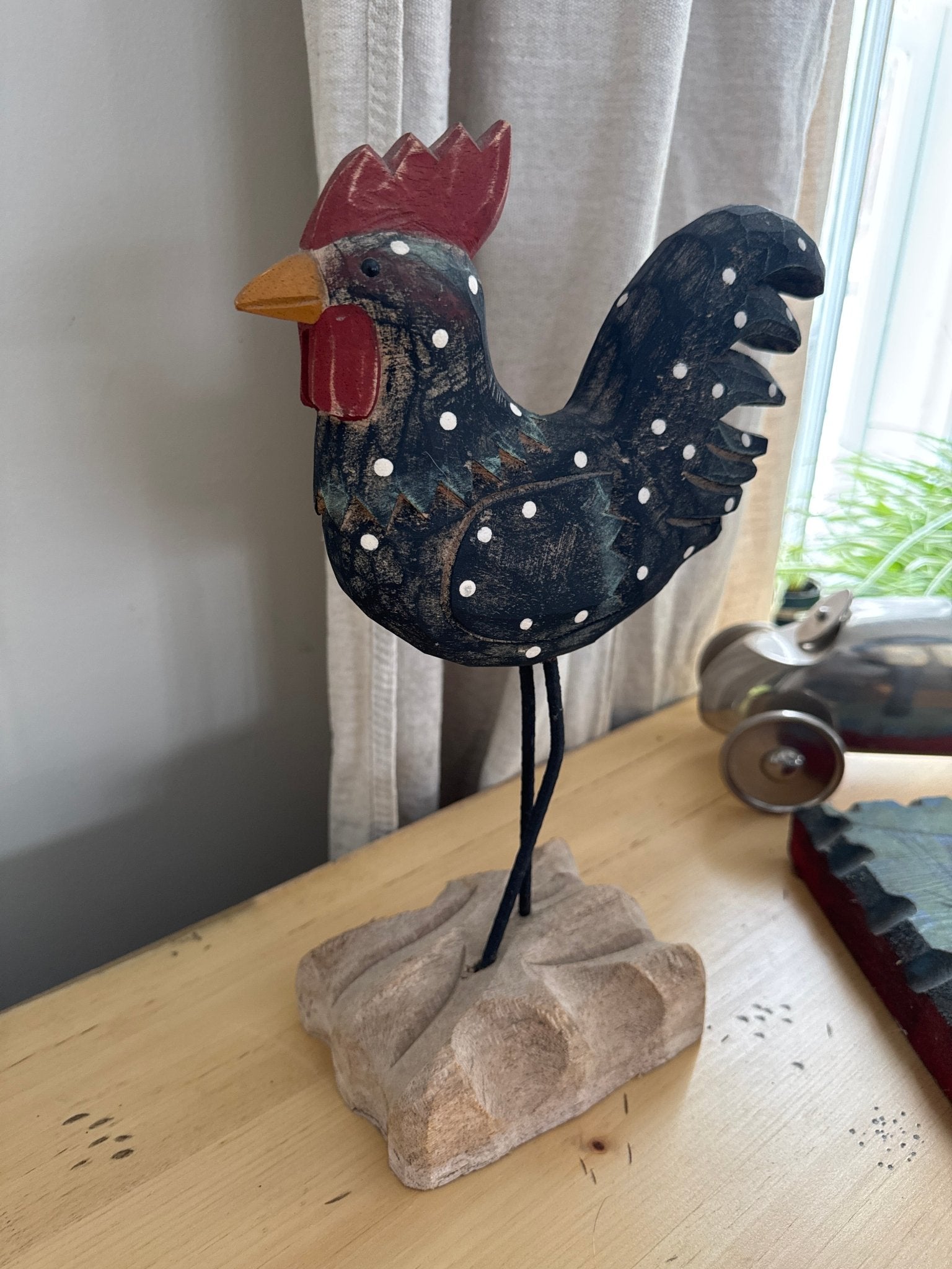 Rooster Folk Art Wood Sculpture 14” – Decor by The Olde 1840