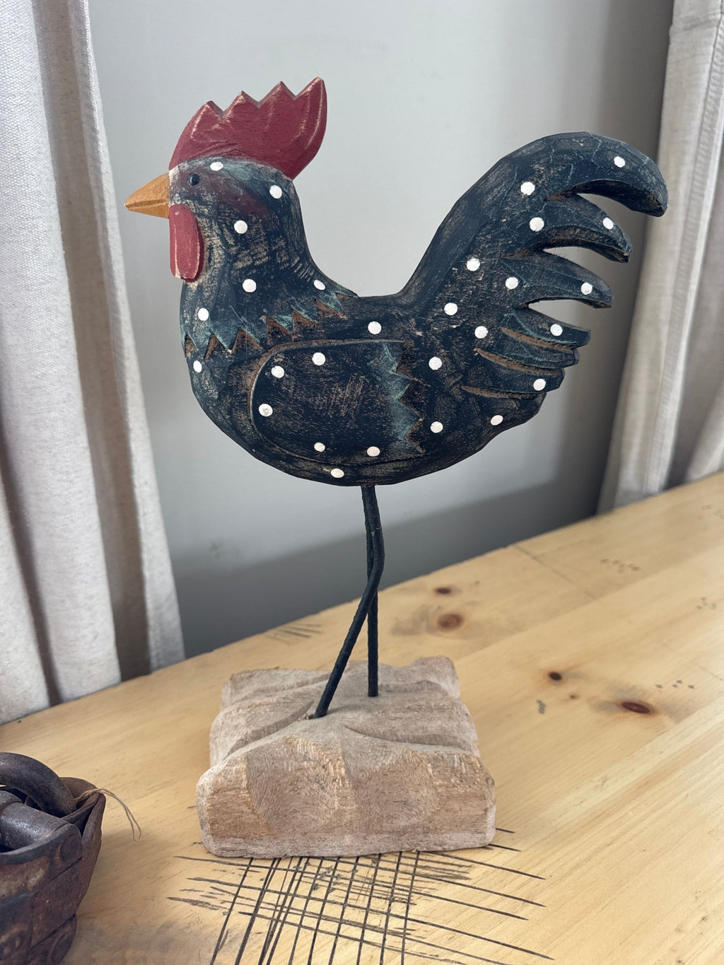 Rooster Folk Art Wood Sculpture 14” – Decor by The Olde 1840