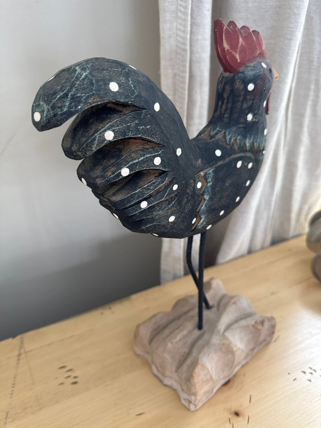 Rooster Folk Art Wood Sculpture 14” – Decor by The Olde 1840