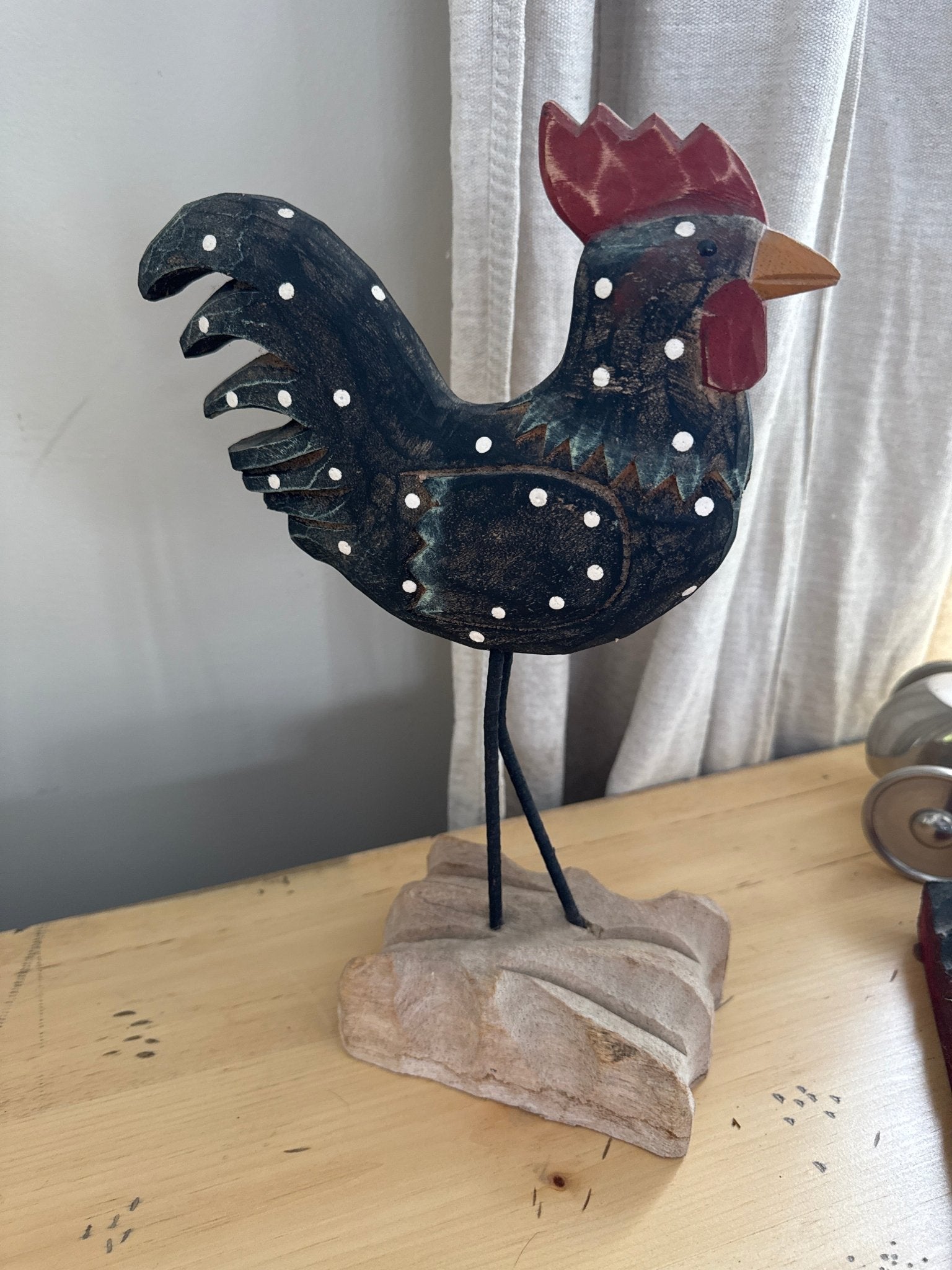 Rooster Folk Art Wood Sculpture 14” – Decor by The Olde 1840