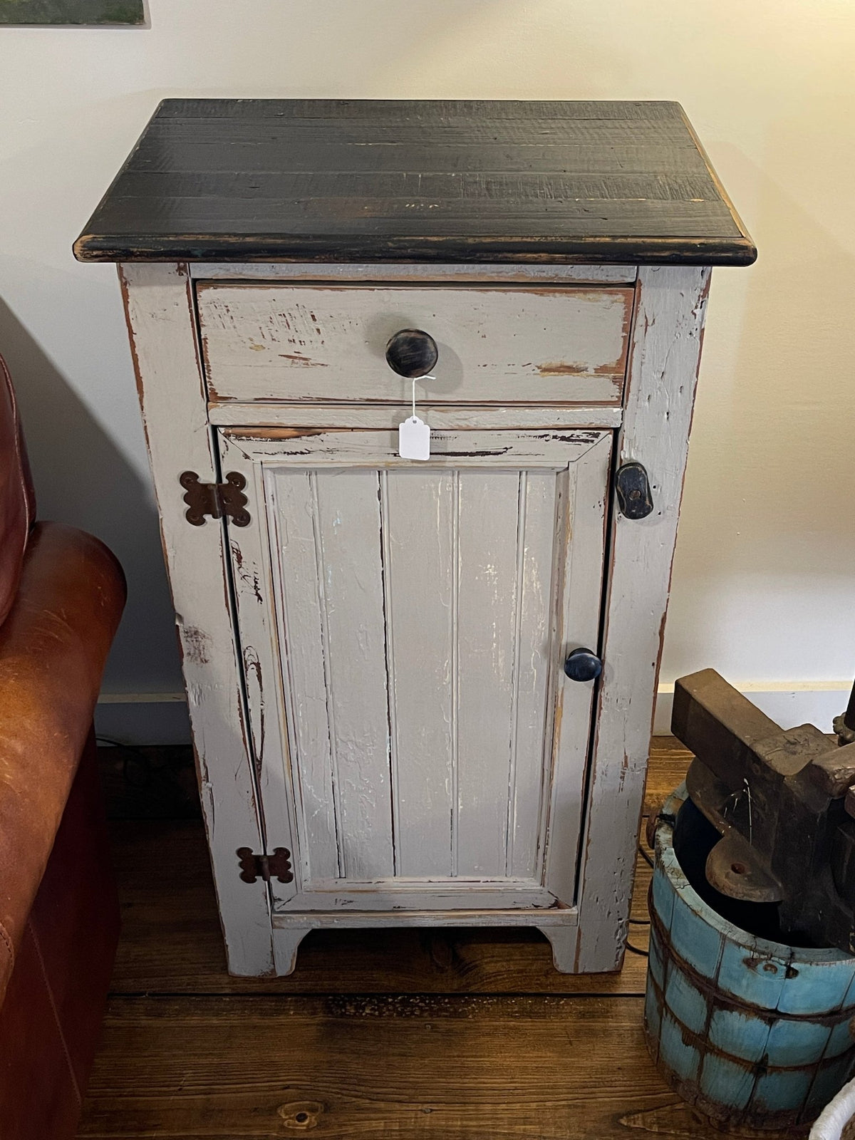 Rustic Farmhouse Hand-Painted Cabinet with Wood Twist Lock – Furniture by The Olde 1840