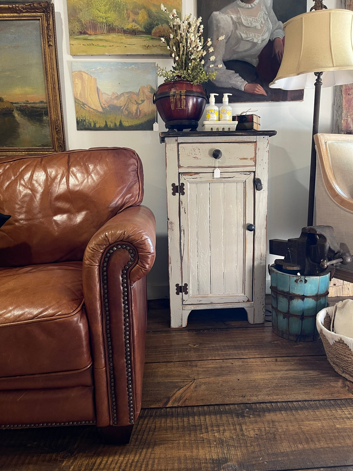 Rustic Farmhouse Hand-Painted Cabinet with Wood Twist Lock – Furniture by The Olde 1840