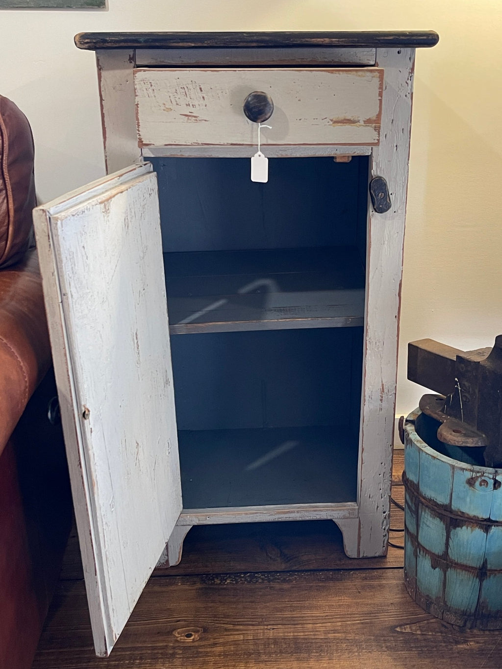 Rustic Farmhouse Hand-Painted Cabinet with Wood Twist Lock – Furniture by The Olde 1840