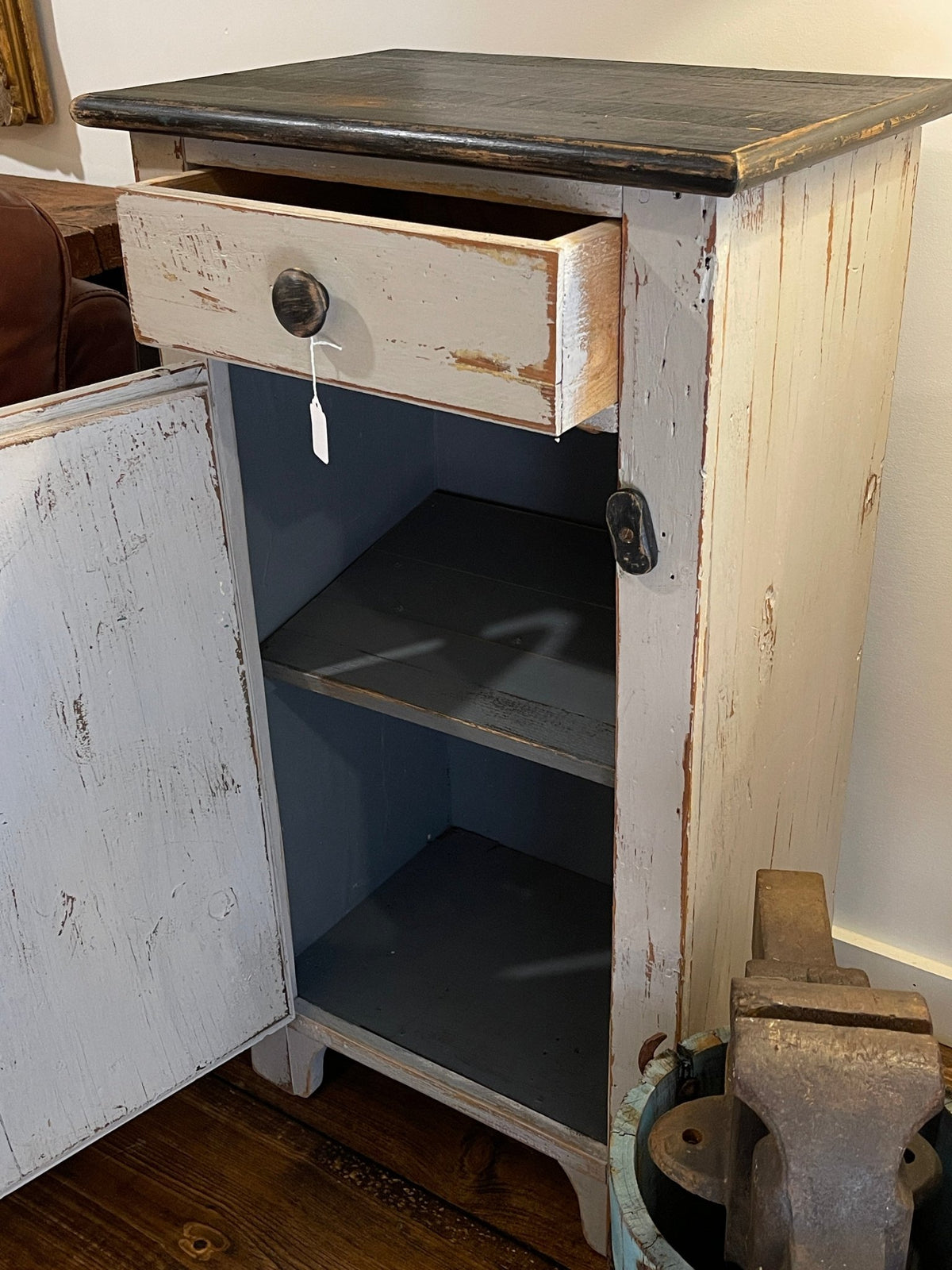 Rustic Farmhouse Hand-Painted Cabinet with Wood Twist Lock – Furniture by The Olde 1840