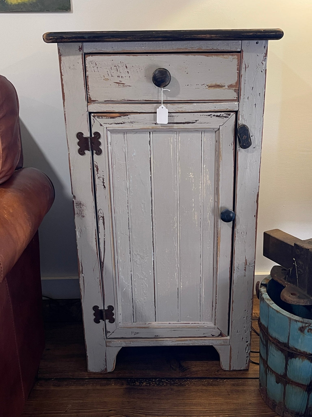 Rustic Farmhouse Hand-Painted Cabinet with Wood Twist Lock – Furniture by The Olde 1840