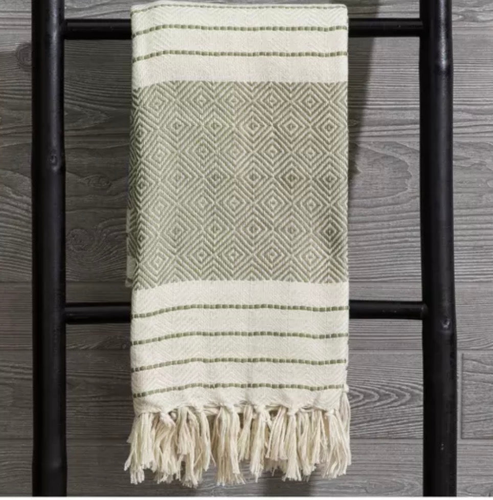Sage & White Woven Throw Blanket – Blankets by The Olde 1840