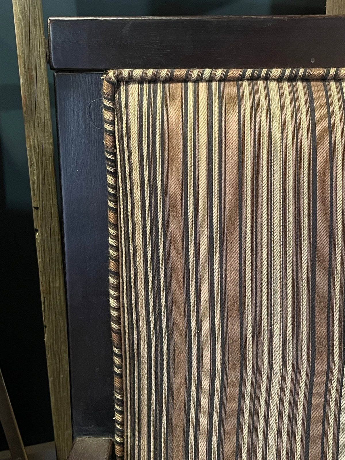 Striped Upholstered Armchair with Dark Wood Frame – Chairs by The Olde 1840