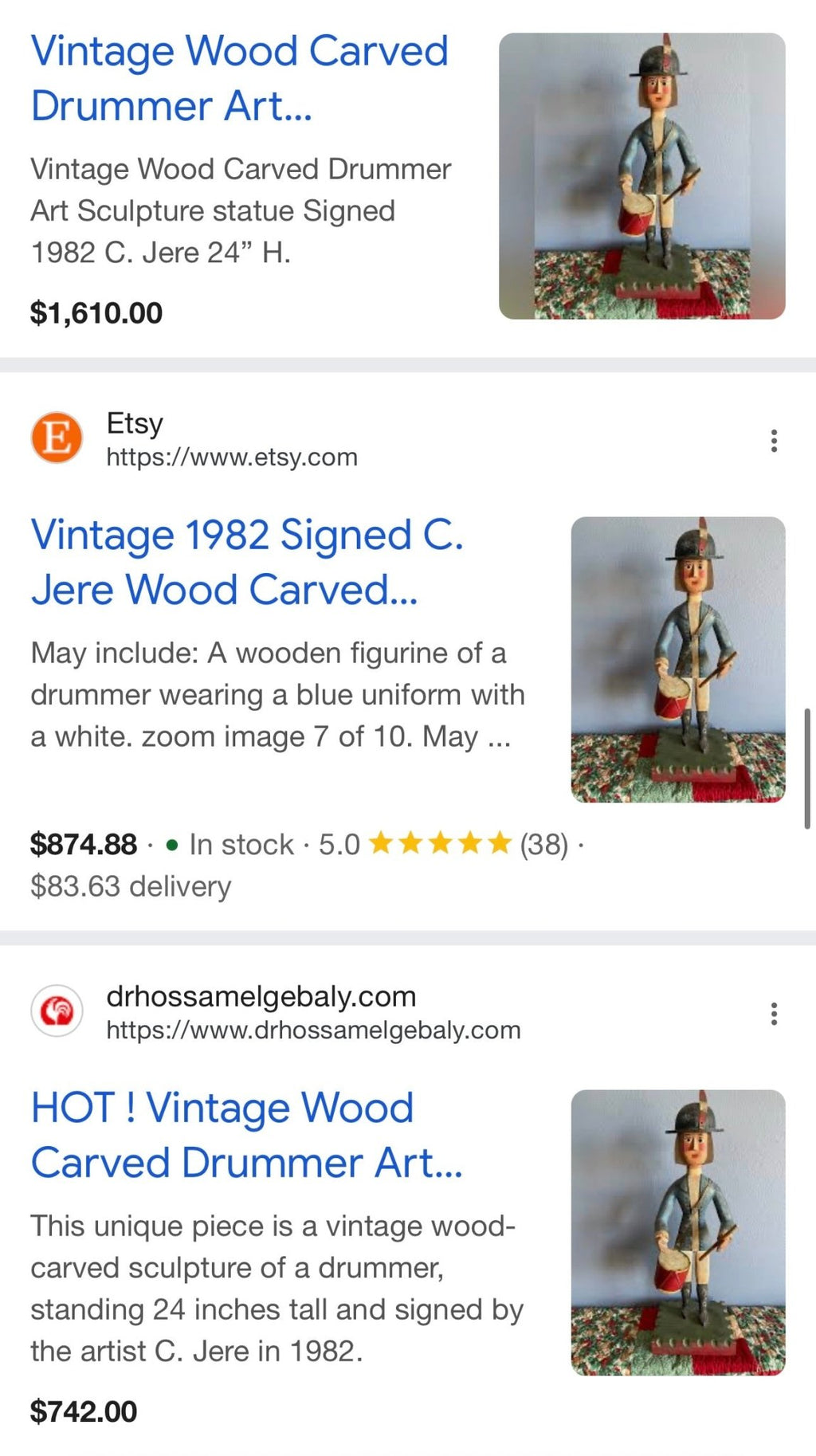 Vintage 1982 Signed C. Jere Wood Carved Drummer Folk Art Sculpture 24” – Decor by The Olde 1840
