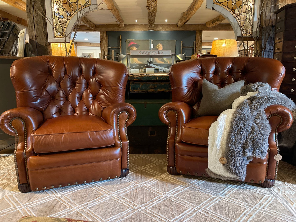 Vintage Alexander Taylor Tufted Brown Leather Recliner Armchair – Furniture by The Olde 1840