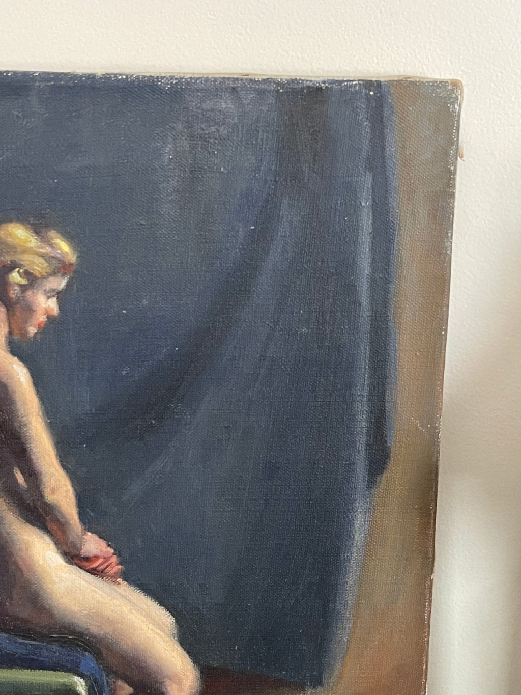 Vintage Anne Nichols Oil on Canvas, Seated Nude Figure Study, 14"x18" – Wall Décor by The Olde 1840