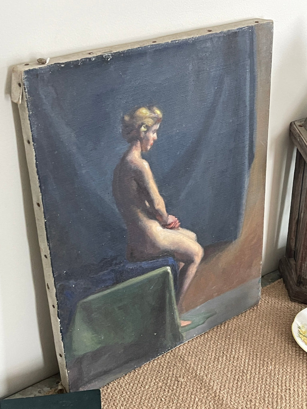 Vintage Anne Nichols Oil on Canvas, Seated Nude Figure Study, 14"x18" – Wall Décor by The Olde 1840
