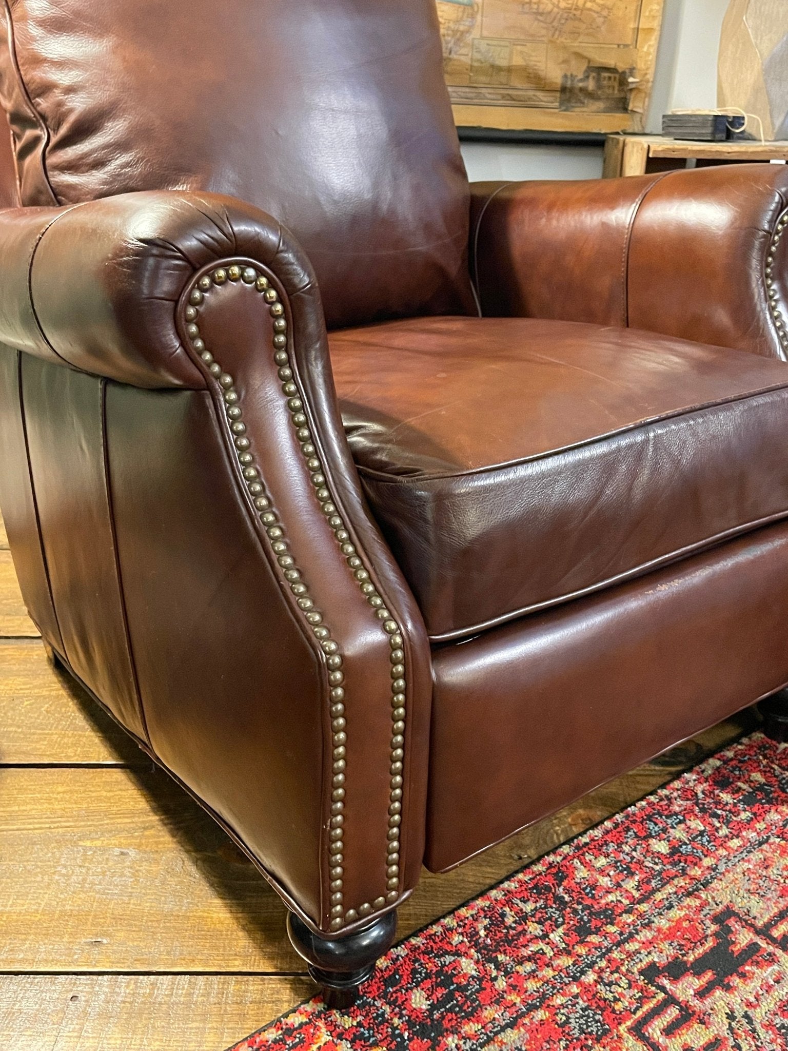 Vintage Brown Leather Recliner Chair with Nailhead Trim – Furniture by The Olde 1840