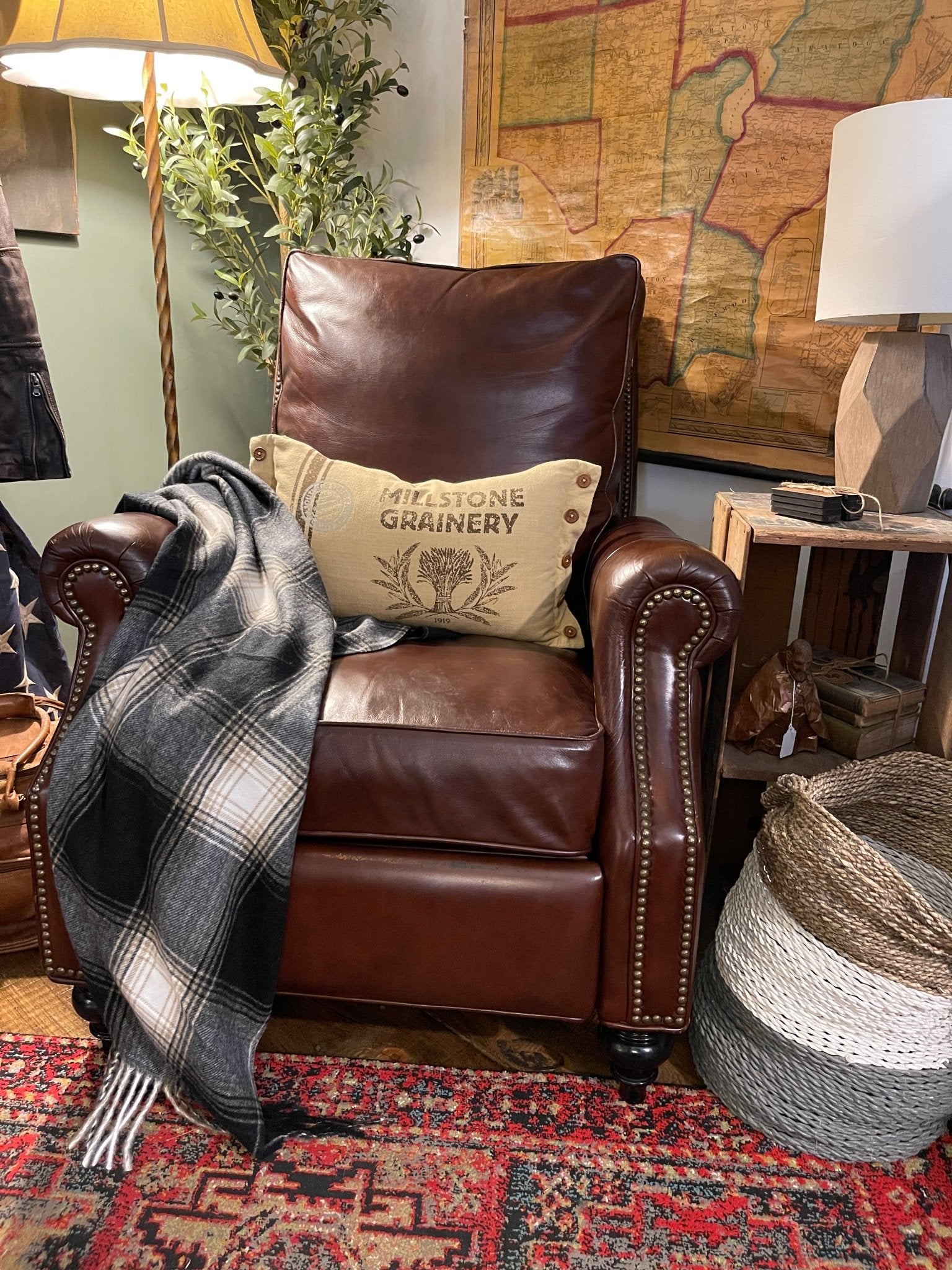 Vintage Brown Leather Recliner Chair with Nailhead Trim – Furniture by The Olde 1840