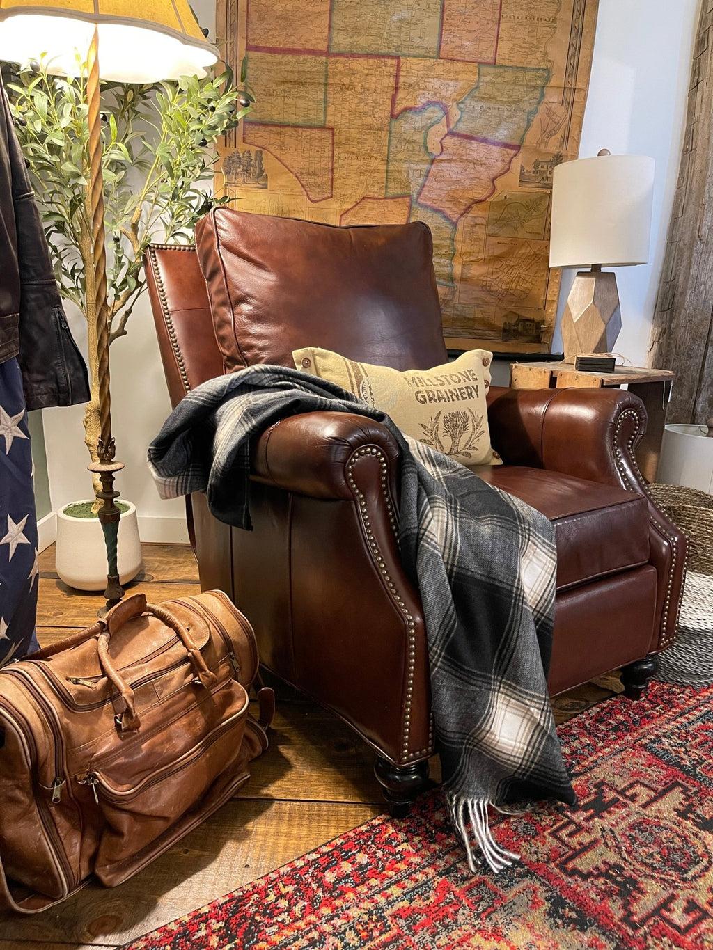 Vintage Brown Leather Recliner Chair with Nailhead Trim – Furniture by The Olde 1840