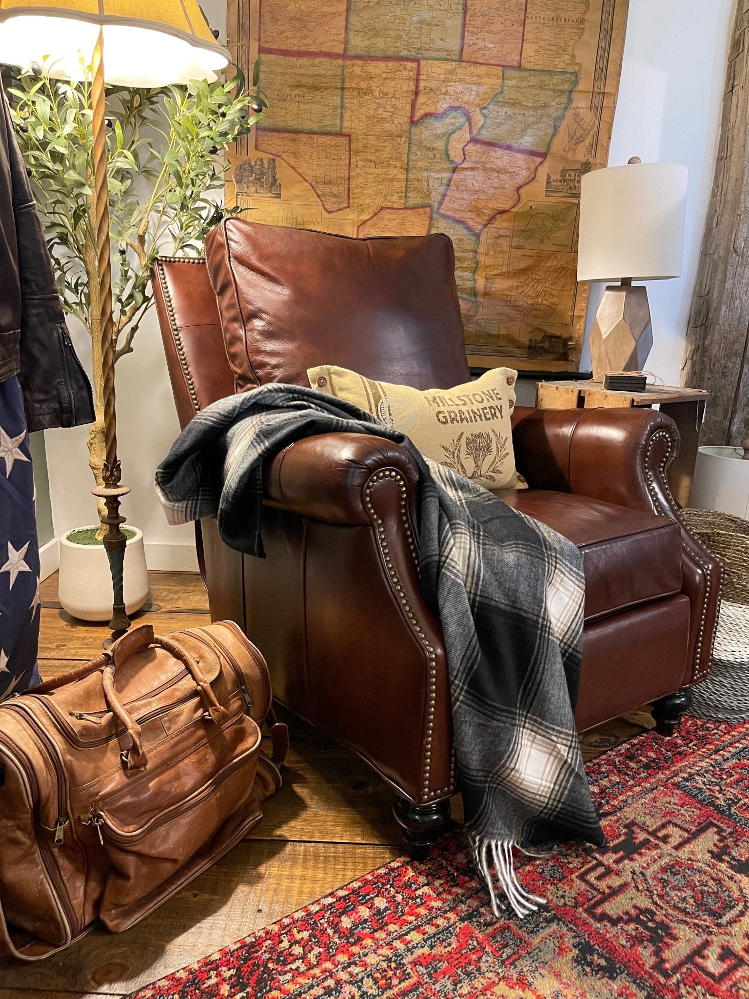 Vintage Brown Leather Recliner Chair with Nailhead Trim – Furniture by The Olde 1840