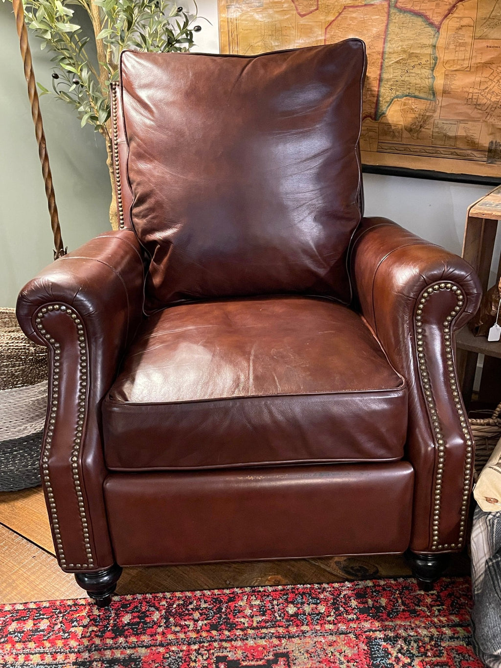 Vintage Brown Leather Recliner Chair with Nailhead Trim – Furniture by The Olde 1840