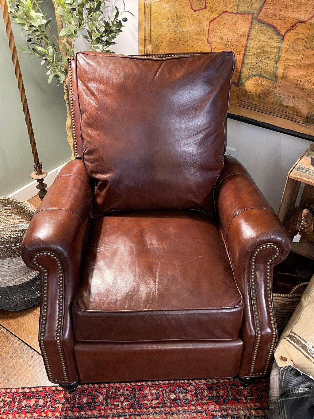 Vintage Brown Leather Recliner Chair with Nailhead Trim – Furniture by The Olde 1840