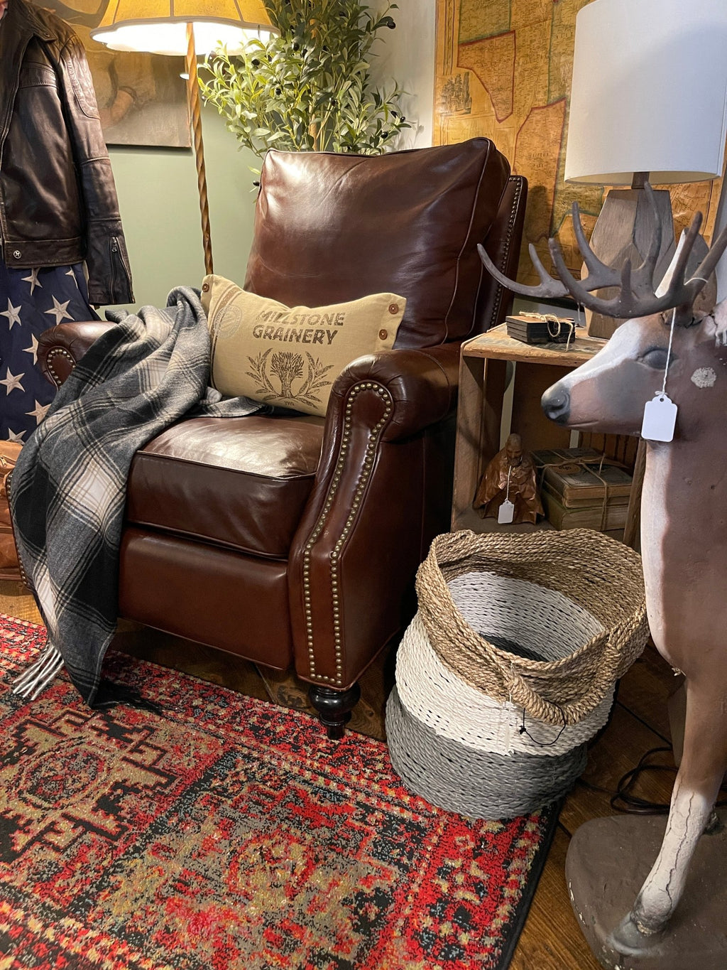 Vintage Brown Leather Recliner Chair with Nailhead Trim – Furniture by The Olde 1840