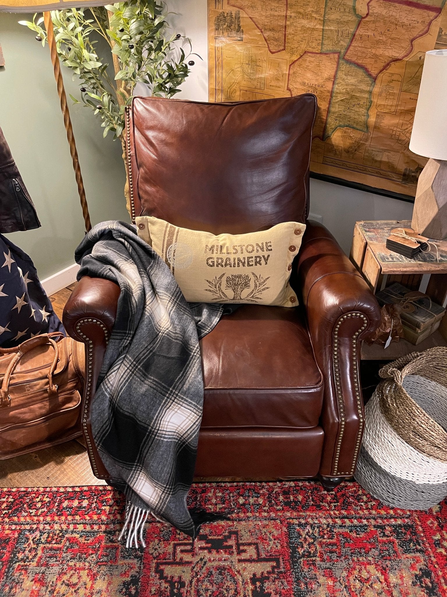 Vintage Brown Leather Recliner Chair with Nailhead Trim – Furniture by The Olde 1840