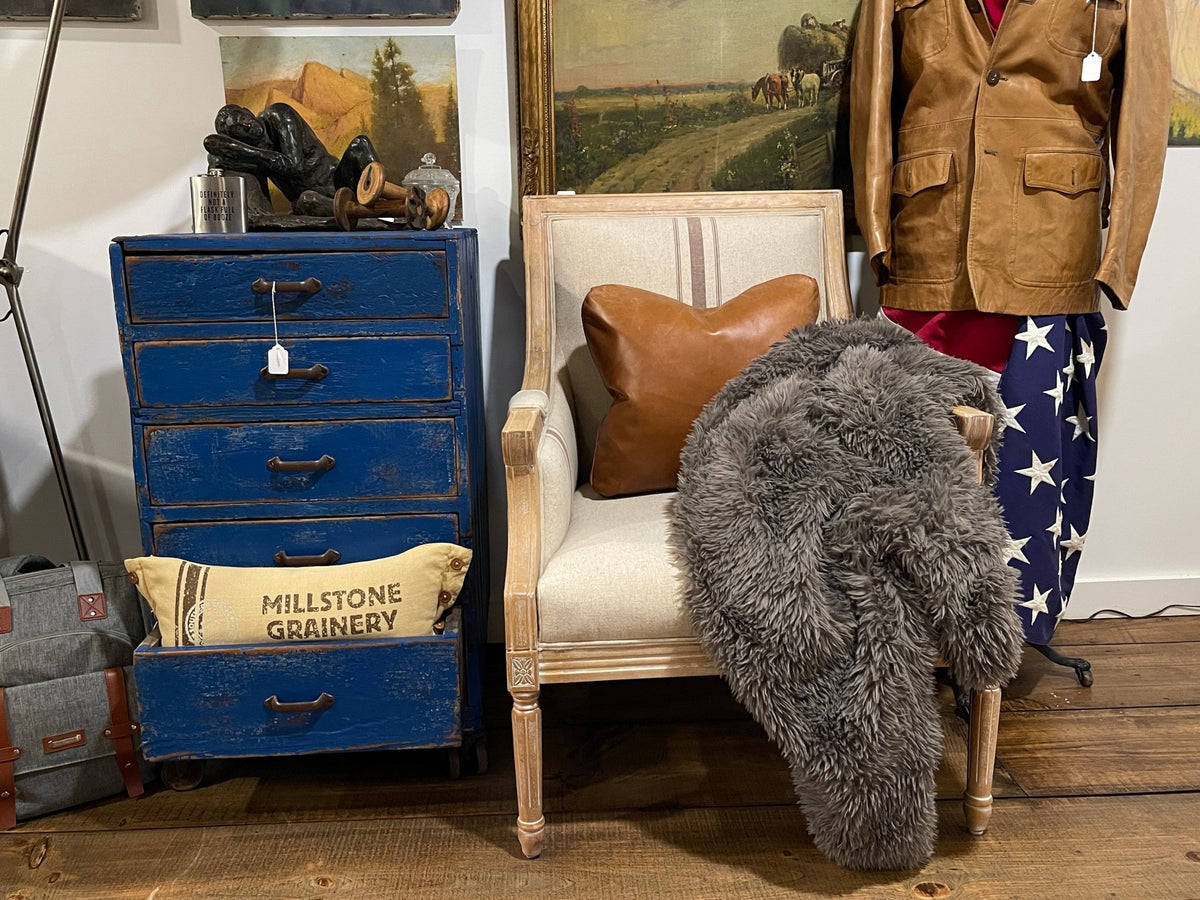 Vintage Distressed Blue 5-Drawer Apothecary Cabinet on Casters – Furniture by The Olde 1840