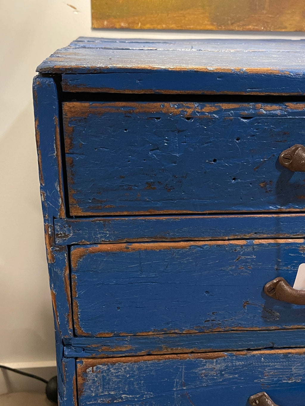 Vintage Distressed Blue 5-Drawer Apothecary Cabinet on Casters – Furniture by The Olde 1840