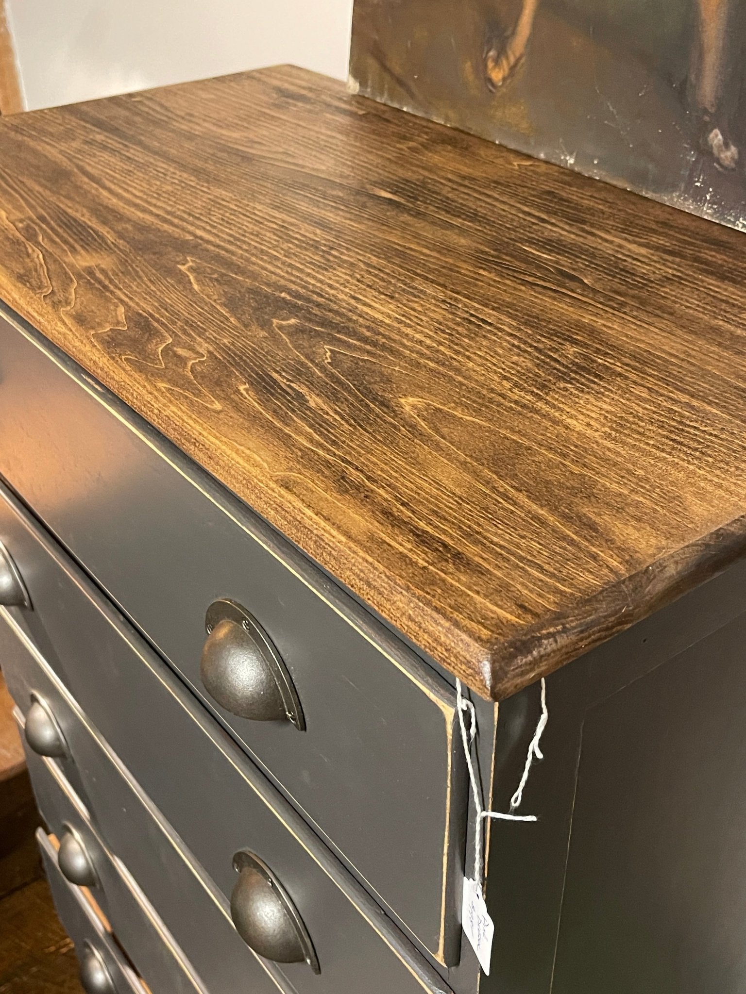 Vintage Farmhouse 5-Drawer Dresser – Hand-Painted Ash Grey Charcoal Chest – Furniture by The Olde 1840