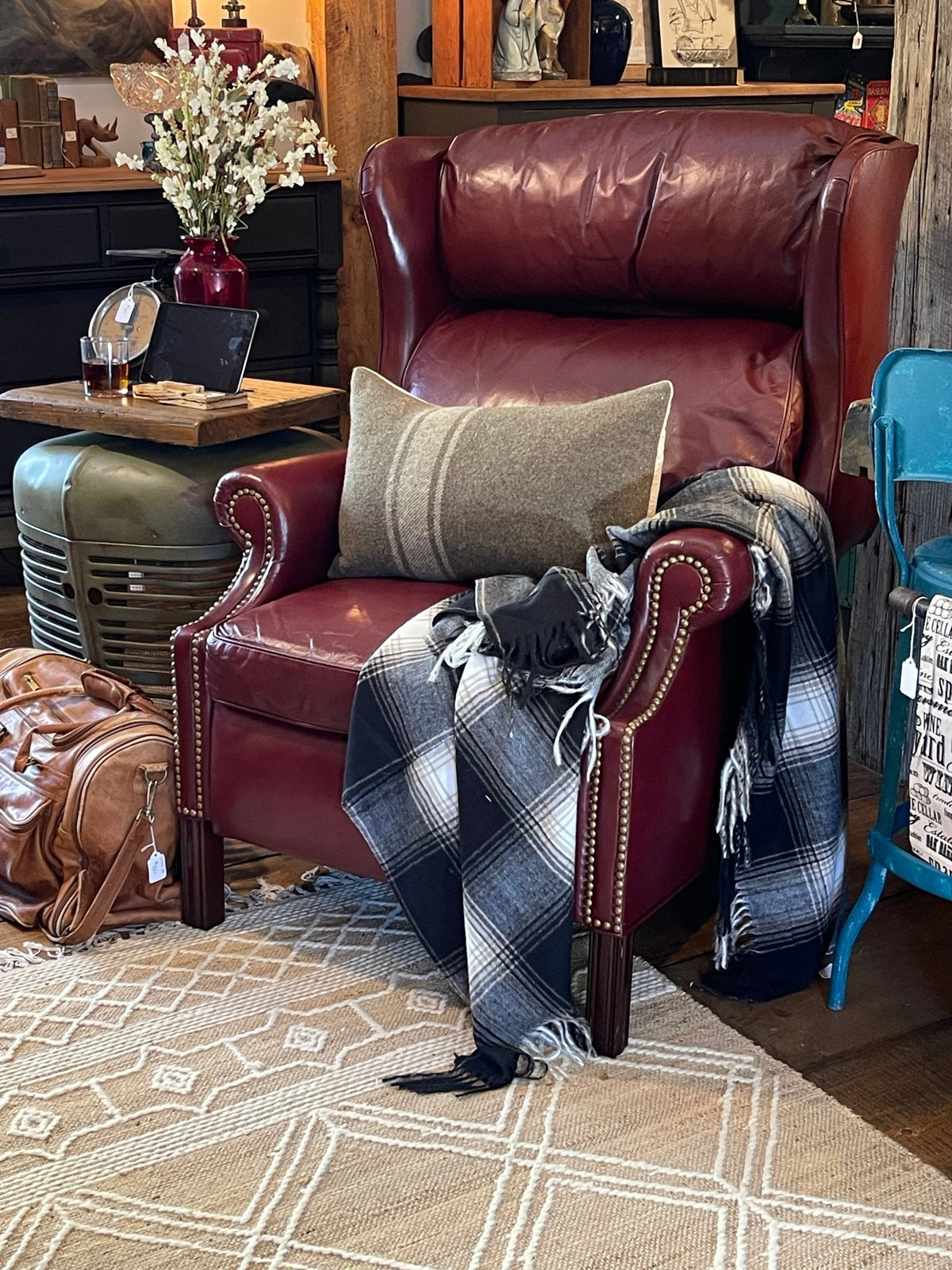 Vintage Leathercraft Inc. Burgundy Leather Wingback Recliner - Nailhead Trim – Furniture by The Olde 1840