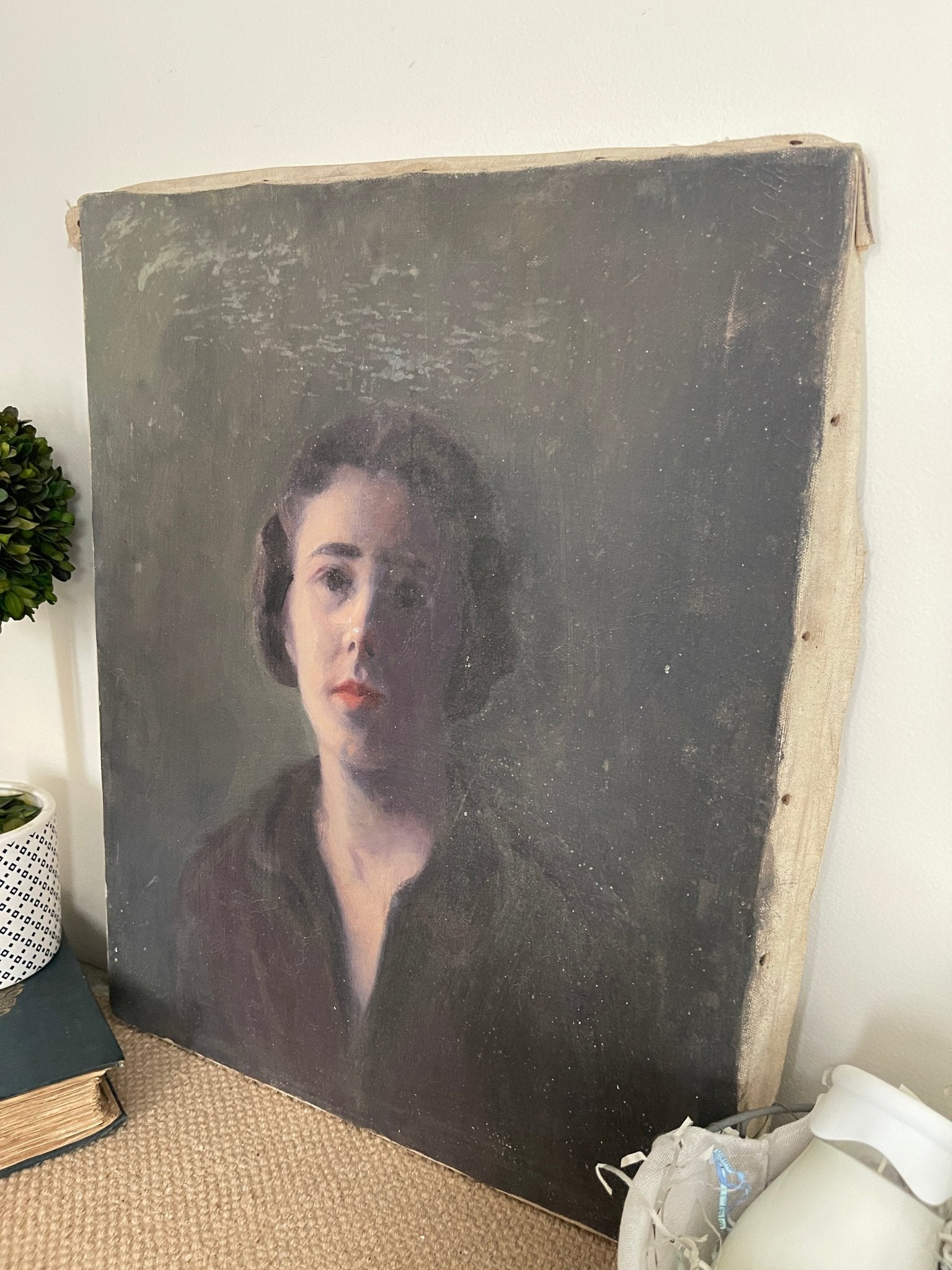 Vintage Oil on Canvas Portrait Painting | Moody Dark Academia 1920s/1930s Aesthetic – Wall Décor by The Olde 1840