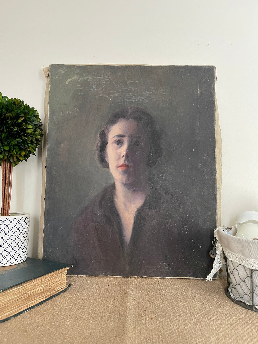Vintage Oil on Canvas Portrait Painting | Moody Dark Academia 1920s/1930s Aesthetic – Wall Décor by The Olde 1840